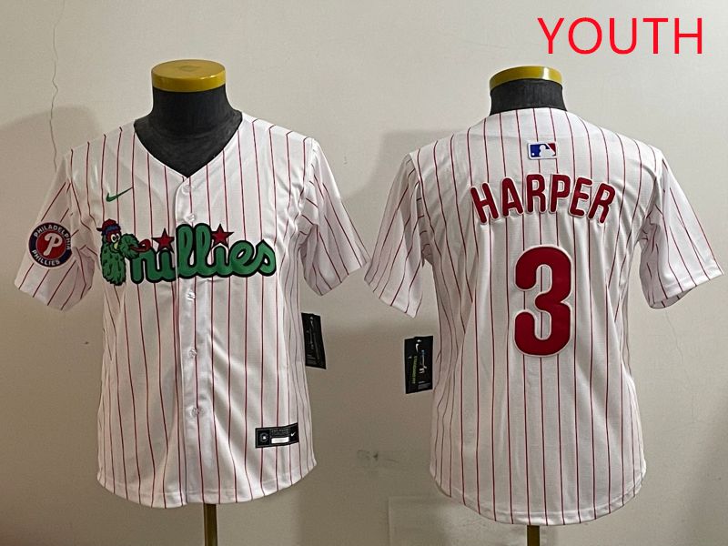 Youth Philadelphia Phillies #3 Harper White three generations Joint Name Nike 2025 MLB Jersey style 7->youth mlb jersey->Youth Jersey